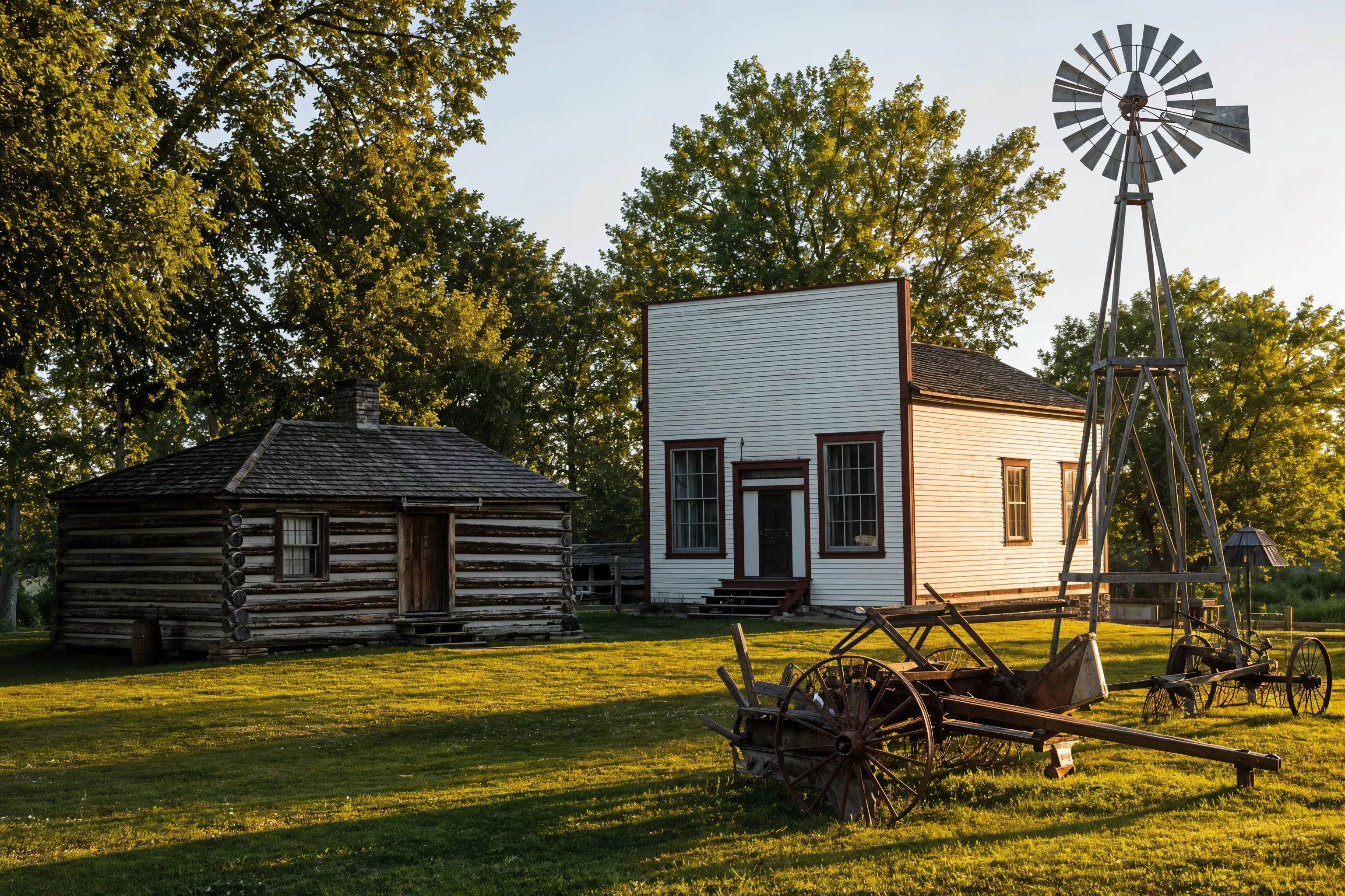 The Gibbons Museum in Emily Oliver Park, including the 1907 Roberts House log home built along the Athabasca Landing Trail, Gibbons, Alberta