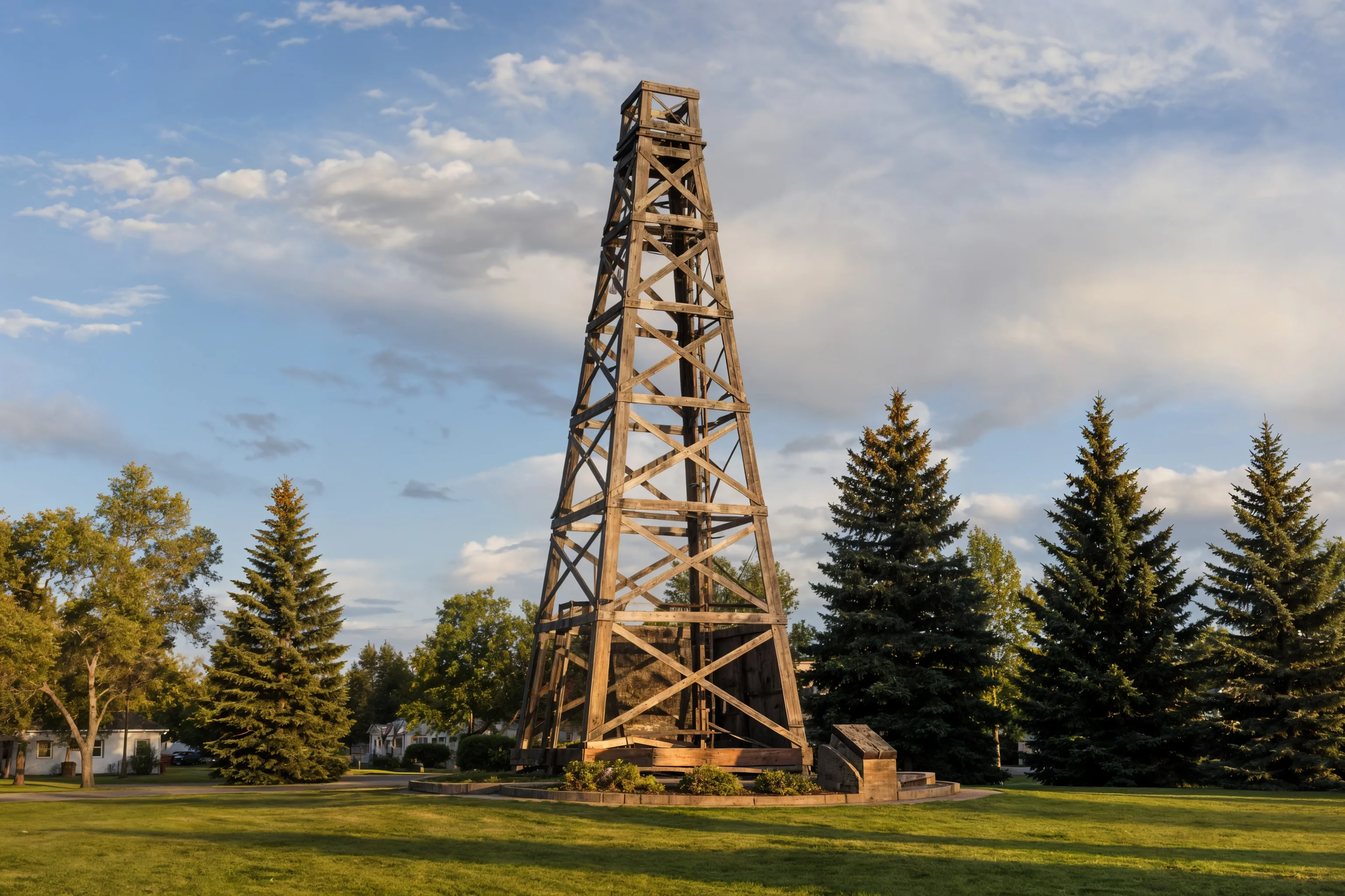 The preserved Discovery Well, Redwater #1, the 1948 oil discovery landmark in downtown Redwater, Alberta